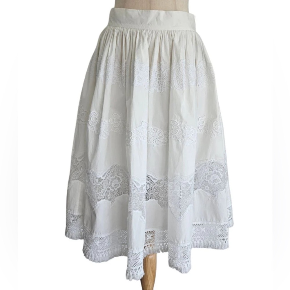 White Lace Midi Skirt - Romantic Tiered Design